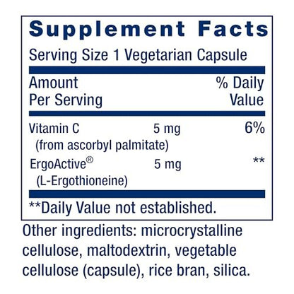 Life Extension Essential Youth L-Ergothionein – Fördert Langlebigkeit & gesundes Altern – Glutenfrei – Nicht-GVO – Vegetarisch – 5 mg – 30 vegetarische Kapseln