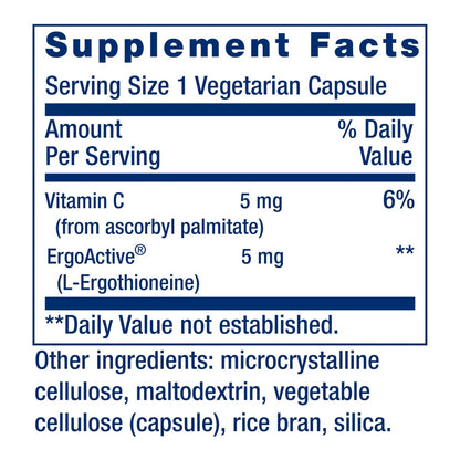 Life Extension Essential Youth L-Ergothionein – Fördert Langlebigkeit & gesundes Altern – Glutenfrei – Nicht-GVO – Vegetarisch – 5 mg – 30 vegetarische Kapseln