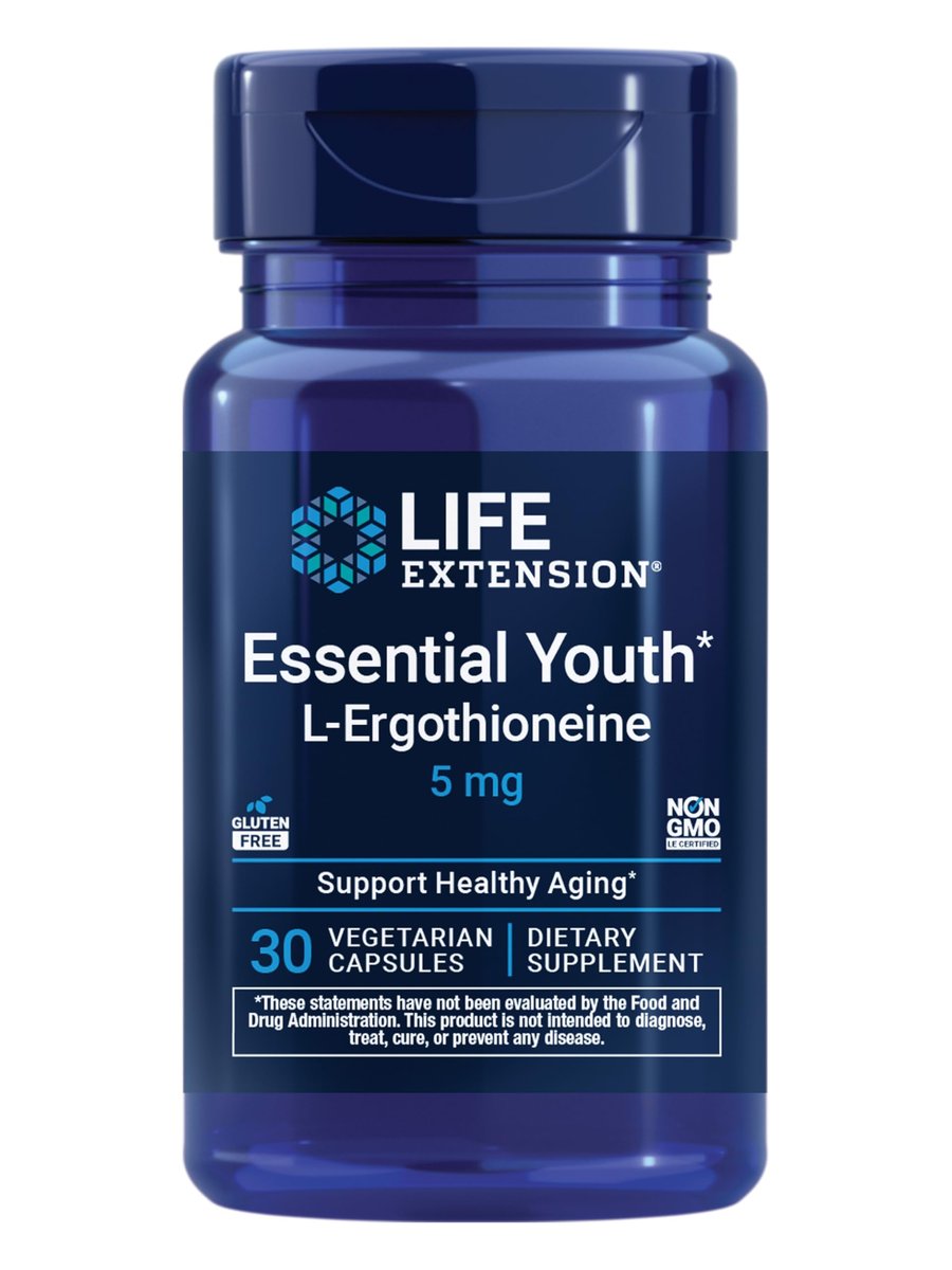 Life Extension Essential Youth L-Ergothionein – Fördert Langlebigkeit & gesundes Altern – Glutenfrei – Nicht-GVO – Vegetarisch – 5 mg – 30 vegetarische Kapseln