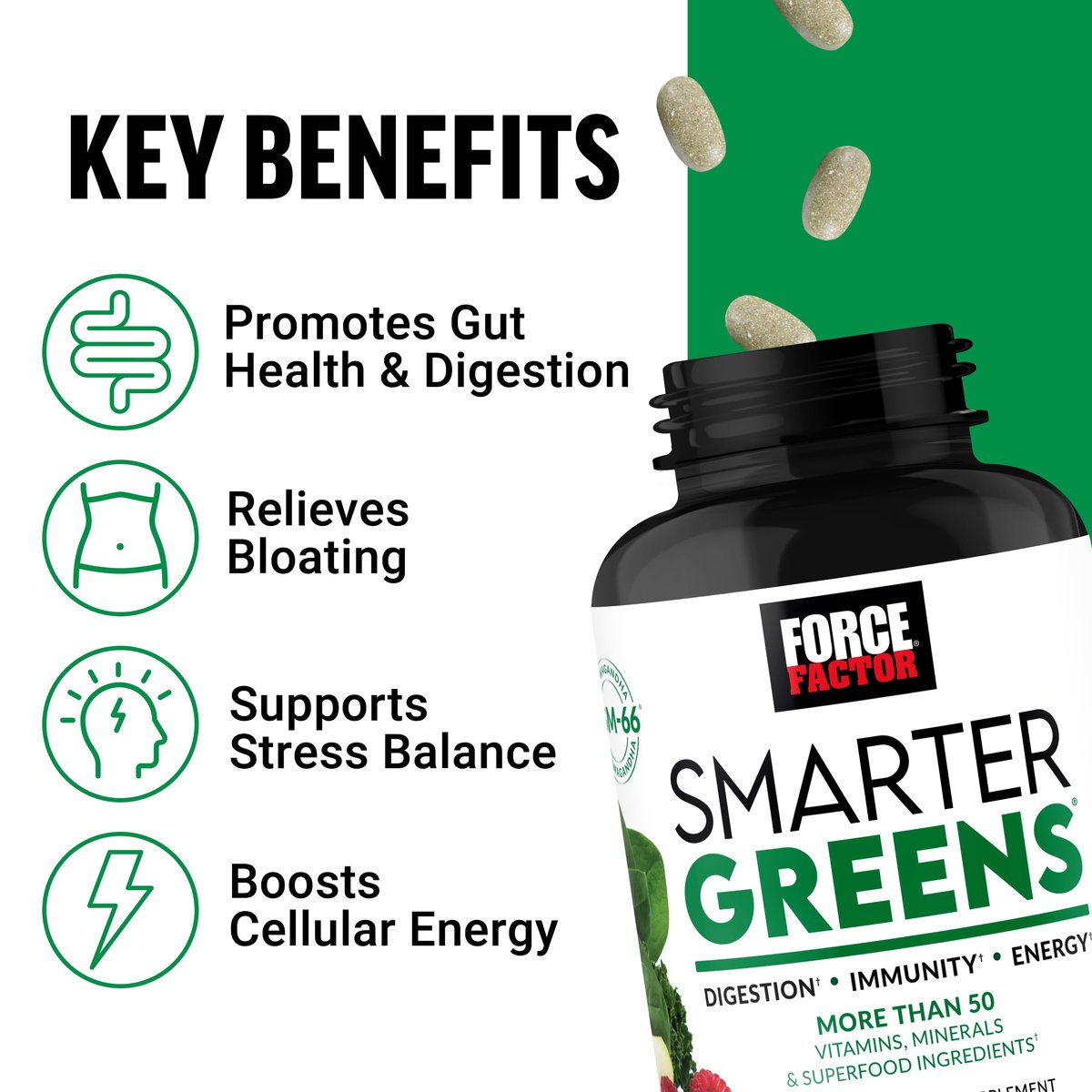 Force Factor Smarter Greens Tabletten – 25+ Superfoods & Antioxidantien für Verdauung, Immunität & Stoffwechsel, 90 Tabletten