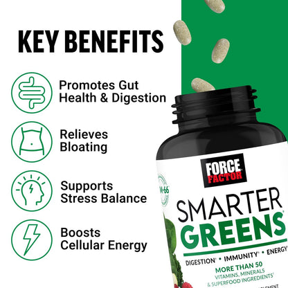 Force Factor Smarter Greens Tabletten – 25+ Superfoods & Antioxidantien für Verdauung, Immunität & Stoffwechsel, 90 Tabletten