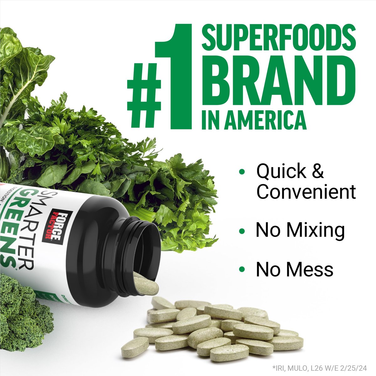 Force Factor Smarter Greens Tabletten – 25+ Superfoods & Antioxidantien für Verdauung, Immunität & Stoffwechsel, 90 Tabletten