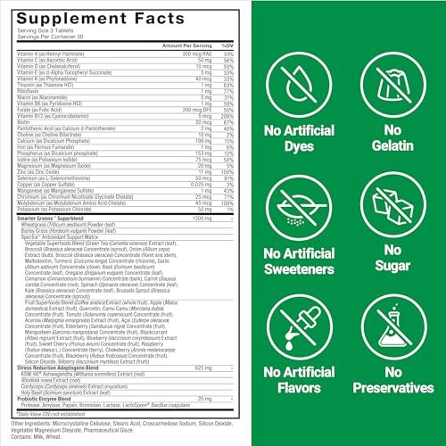 Force Factor Smarter Greens Tabletten – 25+ Superfoods & Antioxidantien für Verdauung, Immunität & Stoffwechsel, 90 Tabletten