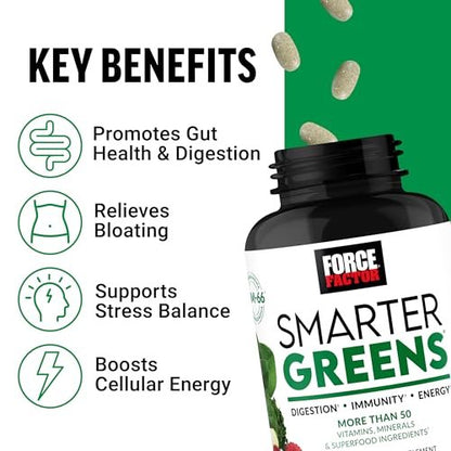 Force Factor Smarter Greens Tabletten – 25+ Superfoods & Antioxidantien für Verdauung, Immunität & Stoffwechsel, 90 Tabletten