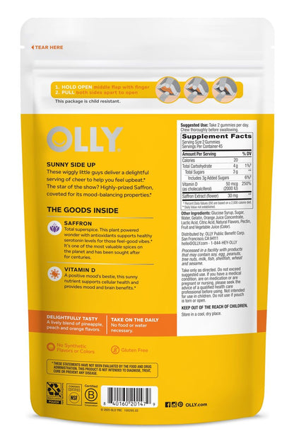 OLLY Hello Happy Gummy Worms – Stimmungsausgleich, Vitamin D & Safran, Erwachsene, 90 Stück, Tropical Zing