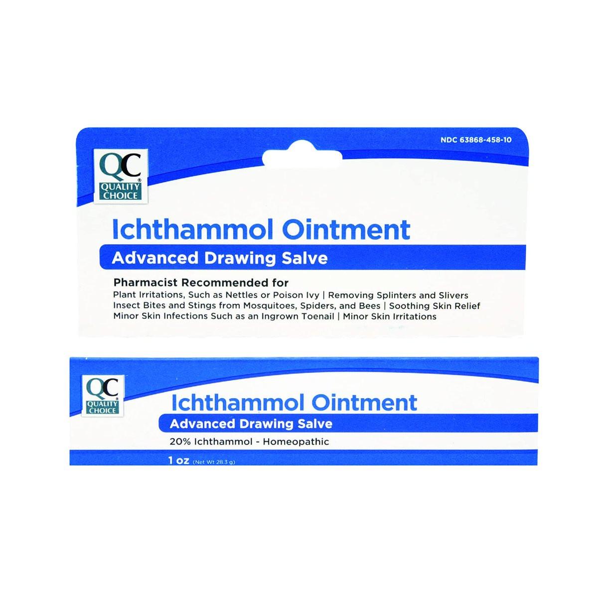 Quality Choice Ichthammol Salbe 20%, Fortschrittliche Zugpflaster-Salbe, Beruhigende Hautlinderung bei Pflanzenreizungen, Splittern, Akne, Furunkeln, eingewachsenen Haaren & Nägeln, Insektenstichen & -bissen, 28g Tube
