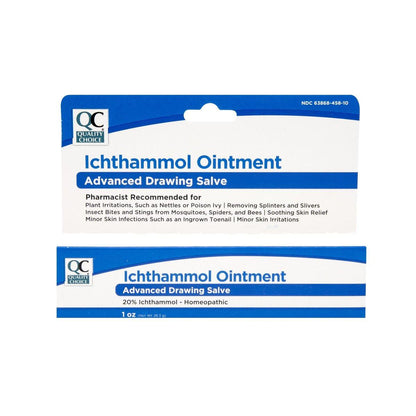 Quality Choice Ichthammol Salbe 20%, Fortschrittliche Zugpflaster-Salbe, Beruhigende Hautlinderung bei Pflanzenreizungen, Splittern, Akne, Furunkeln, eingewachsenen Haaren & Nägeln, Insektenstichen & -bissen, 28g Tube