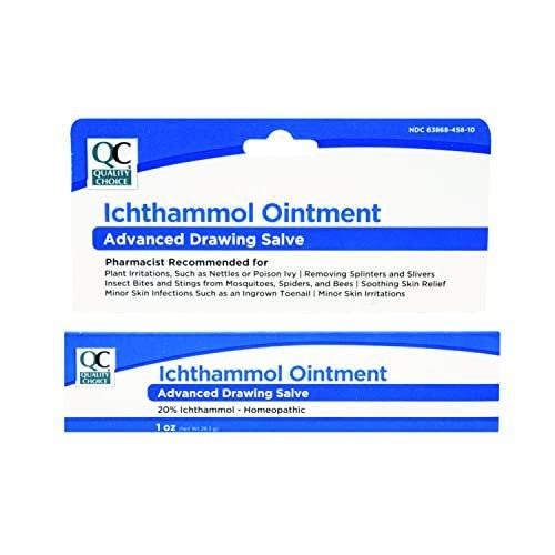 Quality Choice Ichthammol Salbe 20%, Fortschrittliche Zugpflaster-Salbe, Beruhigende Hautlinderung bei Pflanzenreizungen, Splittern, Akne, Furunkeln, eingewachsenen Haaren & Nägeln, Insektenstichen & -bissen, 28g Tube
