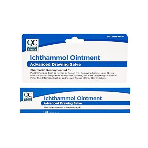 Quality Choice Ichthammol Salbe 20%, Fortschrittliche Zugpflaster-Salbe, Beruhigende Hautlinderung bei Pflanzenreizungen, Splittern, Akne, Furunkeln, eingewachsenen Haaren & Nägeln, Insektenstichen & -bissen, 28g Tube