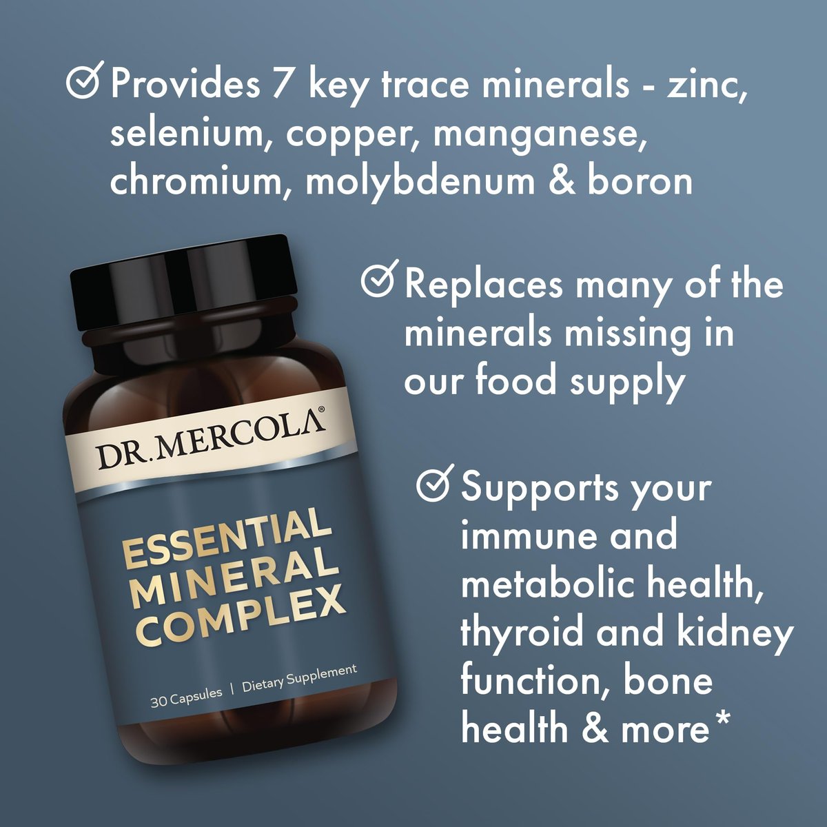 Dr. Mercola Essential Mineral Complex – Zink, Selen, Kupfer, Mangan, Chrom, Molybdän, Bor – 30 Kapseln – Unterstützt Zellgesundheit und Vitalfunktionen