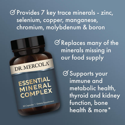 Dr. Mercola Essential Mineral Complex – Zink, Selen, Kupfer, Mangan, Chrom, Molybdän, Bor – 30 Kapseln – Unterstützt Zellgesundheit und Vitalfunktionen
