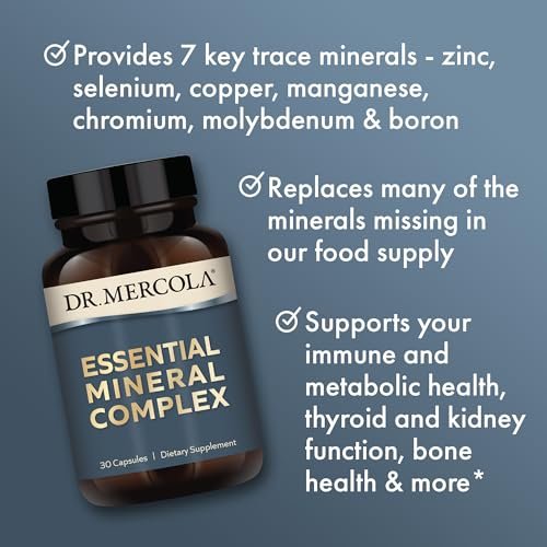Dr. Mercola Essential Mineral Complex – Zink, Selen, Kupfer, Mangan, Chrom, Molybdän, Bor – 30 Kapseln – Unterstützt Zellgesundheit und Vitalfunktionen