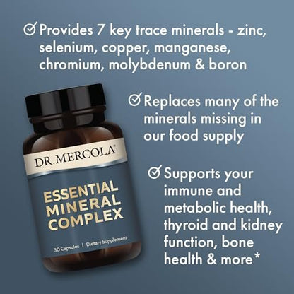 Dr. Mercola Essential Mineral Complex – Zink, Selen, Kupfer, Mangan, Chrom, Molybdän, Bor – 30 Kapseln – Unterstützt Zellgesundheit und Vitalfunktionen