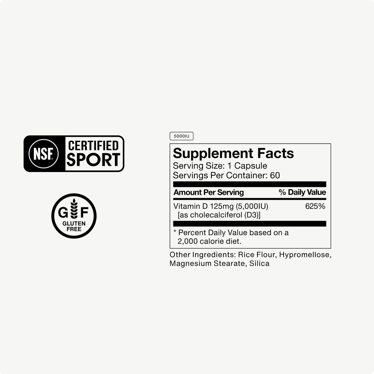 Momentous Vitamin D3 Kapseln - 5.000 IE, 60 Kapseln, für allgemeine Gesundheitsunterstützung, NSF-zertifiziert für Sport, glutenfrei