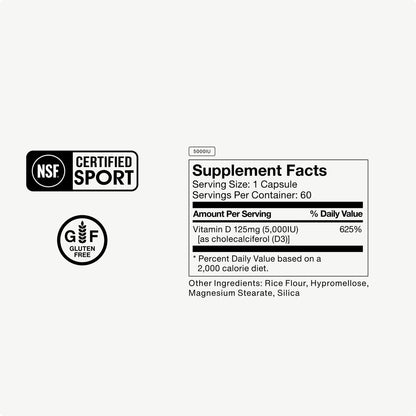 Momentous Vitamin D3 Kapseln - 5.000 IE, 60 Kapseln, für allgemeine Gesundheitsunterstützung, NSF-zertifiziert für Sport, glutenfrei