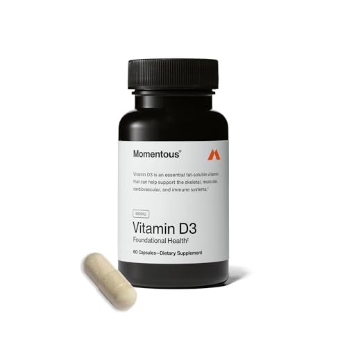 Momentous Vitamin D3 Kapseln - 5.000 IE, 60 Kapseln, für allgemeine Gesundheitsunterstützung, NSF-zertifiziert für Sport, glutenfrei