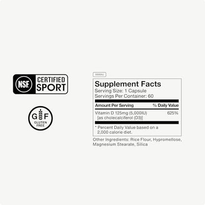 Momentous Vitamin D3 Kapseln - 5.000 IE, 60 Kapseln, für allgemeine Gesundheitsunterstützung, NSF-zertifiziert für Sport, glutenfrei