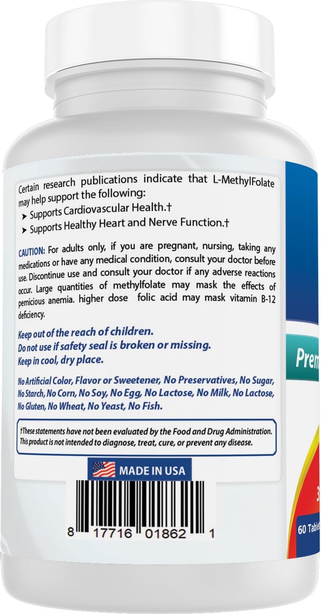 Best Naturals Methyl Folat 15000 mcg (15 mg) – 60 Tabletten – Hoch bioverfügbares Folsäurepräparat für Zellbildung, Gehirn, Gedächtnis und Herz-Kreislauf-Gesundheit