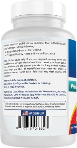 Best Naturals Methyl Folat 15000 mcg (15 mg) – 60 Tabletten – Hoch bioverfügbares Folsäurepräparat für Zellbildung, Gehirn, Gedächtnis und Herz-Kreislauf-Gesundheit
