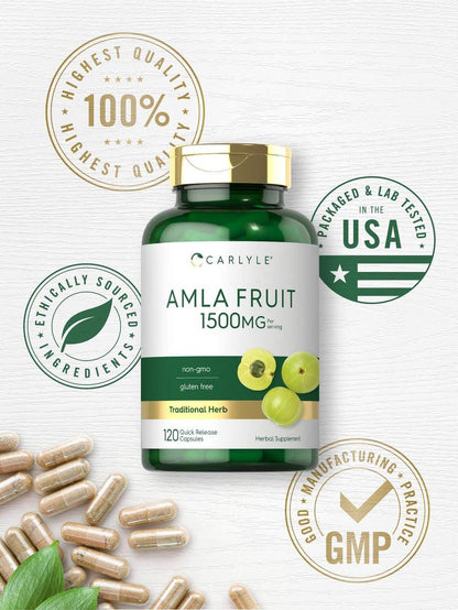 Carlyle Amla Kapseln 1500mg | 120 Stück | Amalaki-Frucht | Pflanzlicher Extrakt | Non-GMO & Glutenfrei