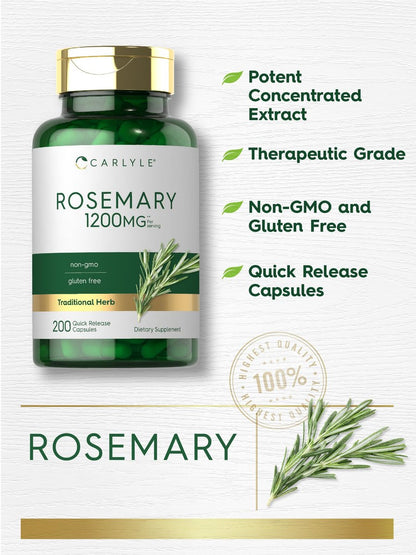 Carlyle Rosmarin Kapseln | 200 Stück | Non-GMO & Glutenfrei Extrakt