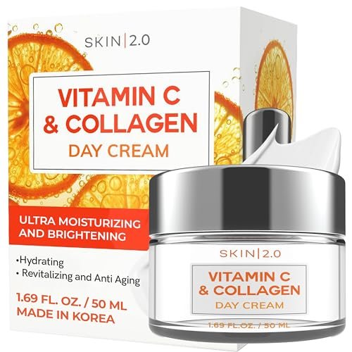Skin 2.0 Vitamin C & Collagen Gesichtsfeuchtigkeitscreme - Dermatologisch getestet, Anti-Aging, Hautstraffung - Aufhellend, Clean Beauty, Tierversuchsfrei, Koreanische Hautpflege für alle Hauttypen - 1,69 Fl Oz