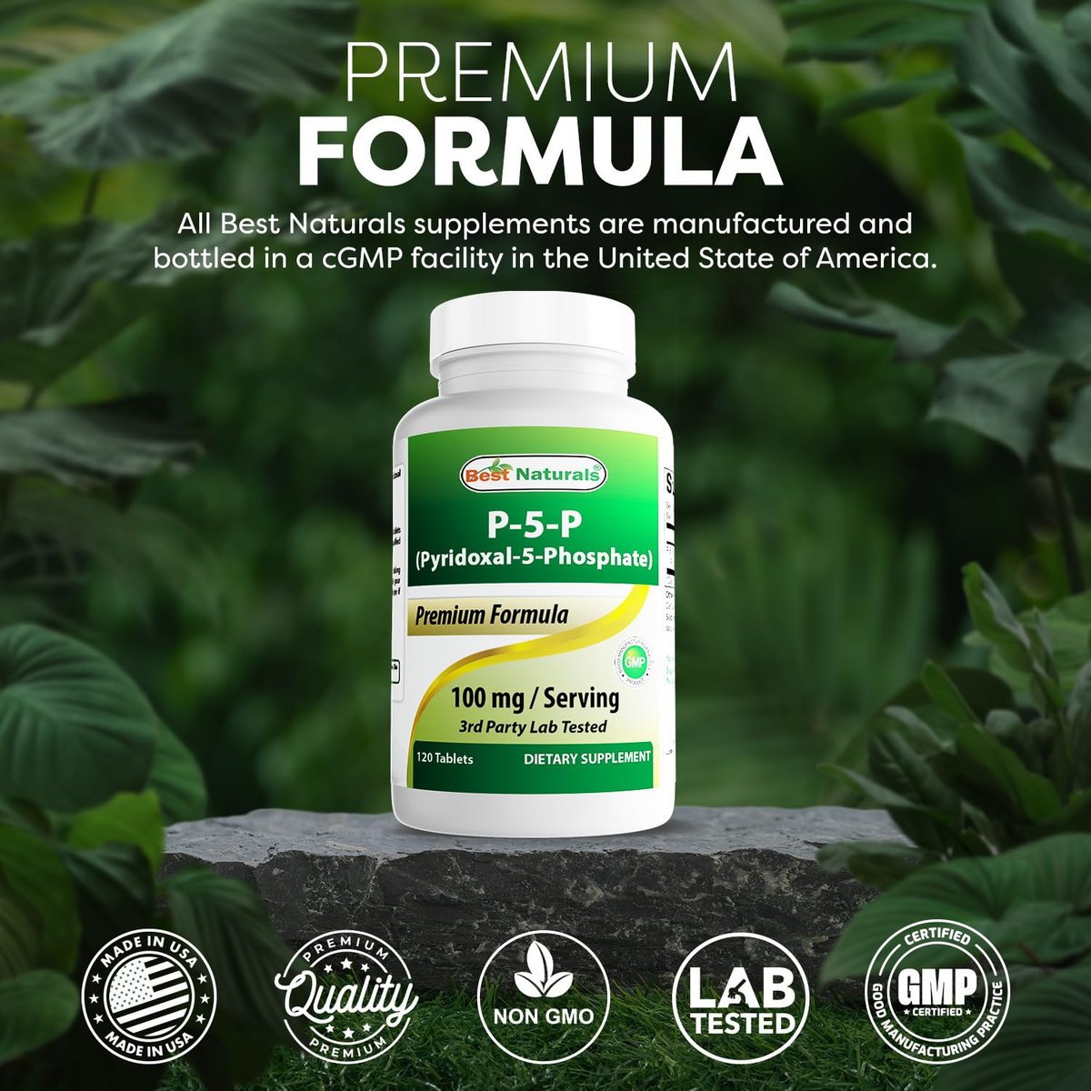 Best Naturals P5P Vitamin B6 (Pyridoxal 5-Phosphat) 100 mg/Portion – 120 Tabletten – Aktive Form von Vitamin B6