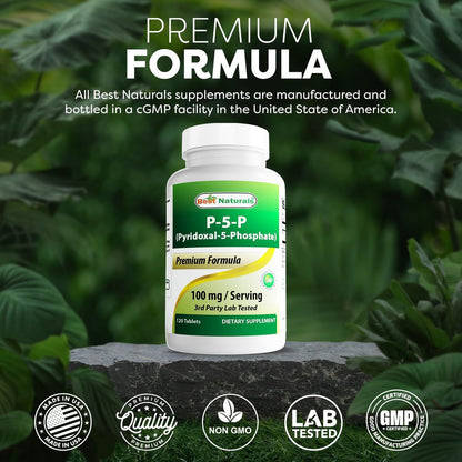 Best Naturals P5P Vitamin B6 (Pyridoxal 5-Phosphat) 100 mg/Portion – 120 Tabletten – Aktive Form von Vitamin B6