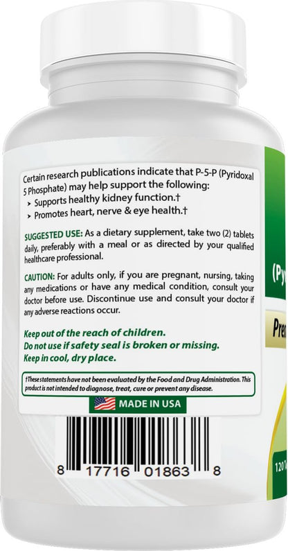 Best Naturals P5P Vitamin B6 (Pyridoxal 5-Phosphat) 100 mg/Portion – 120 Tabletten – Aktive Form von Vitamin B6
