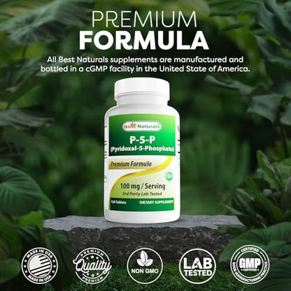 Best Naturals P5P Vitamin B6 (Pyridoxal 5-Phosphat) 100 mg/Portion – 120 Tabletten – Aktive Form von Vitamin B6
