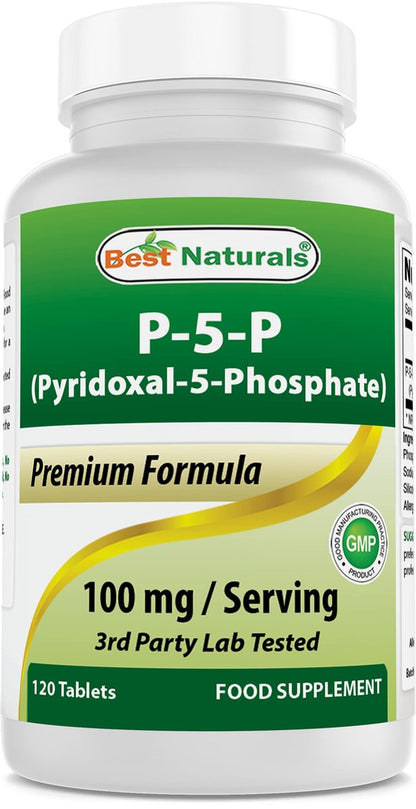 Best Naturals P5P Vitamin B6 (Pyridoxal 5-Phosphat) 100 mg/Portion – 120 Tabletten – Aktive Form von Vitamin B6