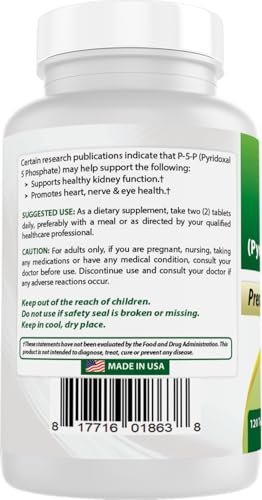 Best Naturals P5P Vitamin B6 (Pyridoxal 5-Phosphat) 100 mg/Portion – 120 Tabletten – Aktive Form von Vitamin B6