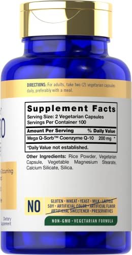 Carlyle CoQ10 200 mg | 200 Kapseln | Mega Q-Sorb Coenzym Q-10 | Vegetarisch, Nicht-GVO, Glutenfrei