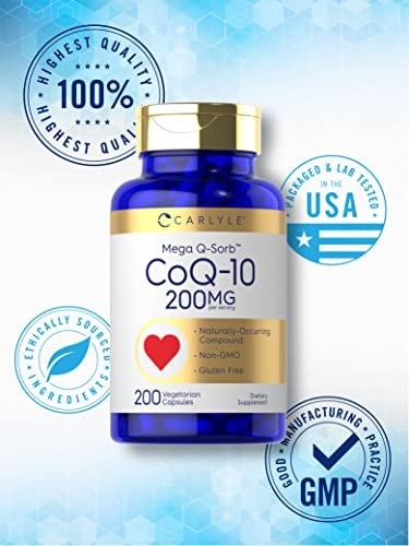 Carlyle CoQ10 200 mg | 200 Kapseln | Mega Q-Sorb Coenzym Q-10 | Vegetarisch, Nicht-GVO, Glutenfrei