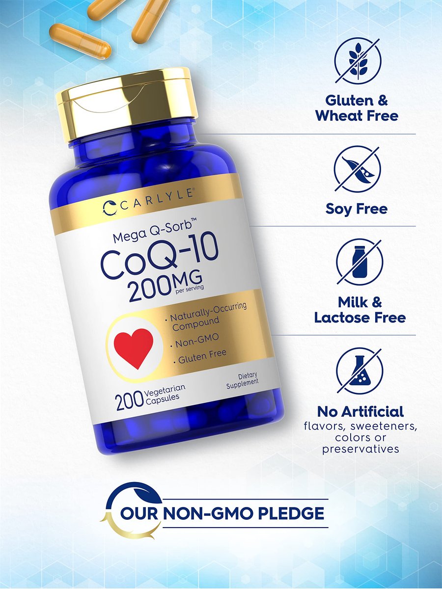 Carlyle CoQ10 200 mg | 200 Kapseln | Mega Q-Sorb Coenzym Q-10 | Vegetarisch, Nicht-GVO, Glutenfrei