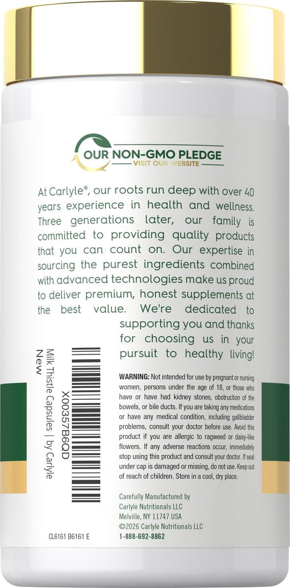 Carlyle Mariendistel | 180 Kapseln | mit Löwenzahn & Gelbwurzel | Non-GMO, Glutenfrei