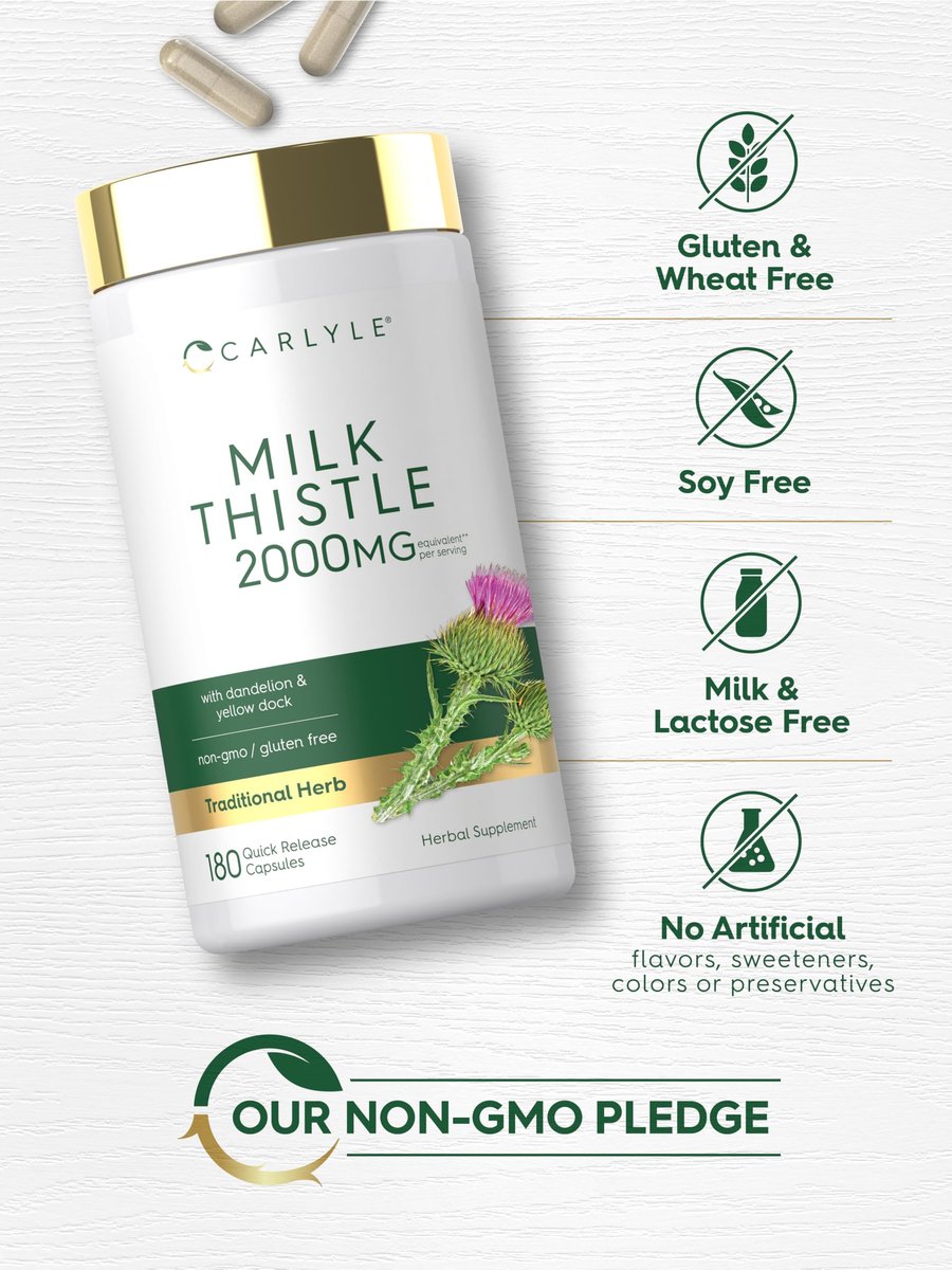 Carlyle Mariendistel | 180 Kapseln | mit Löwenzahn & Gelbwurzel | Non-GMO, Glutenfrei