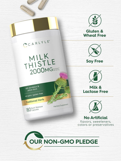 Carlyle Mariendistel | 180 Kapseln | mit Löwenzahn & Gelbwurzel | Non-GMO, Glutenfrei