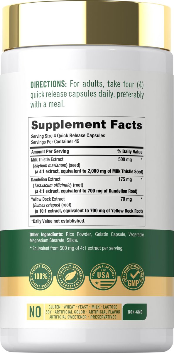 Carlyle Mariendistel | 180 Kapseln | mit Löwenzahn & Gelbwurzel | Non-GMO, Glutenfrei