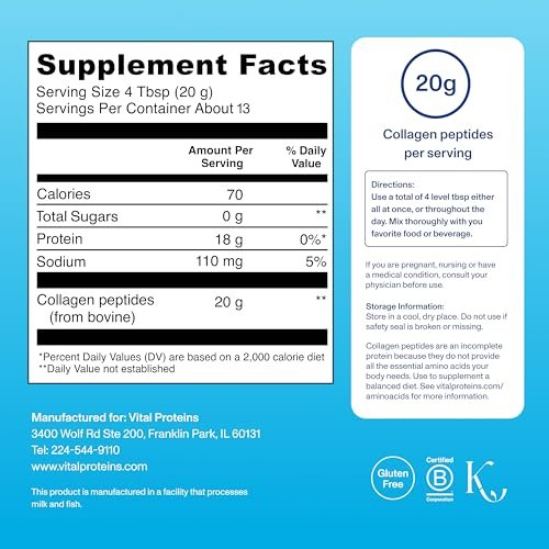 Vital Proteins Kollagen-Peptide-Pulver – Unterstützt Haar, Nägel, Haut, Knochen & Gelenke, ungesüßt, Kollagenprotein 9,33 Unzen