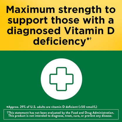 Nature Made Vitamin D3 10000 IE (250 mcg) Maximale Stärke – Nahrungsergänzungsmittel für Knochen- und Immununterstützung, 60 Weichkapseln, 60-Tage-Vorrat