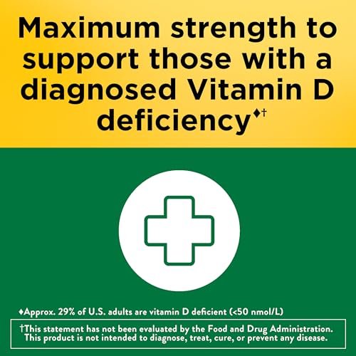 Nature Made Vitamin D3 10000 IE (250 mcg) Maximale Stärke – Nahrungsergänzungsmittel für Knochen- und Immununterstützung, 60 Weichkapseln, 60-Tage-Vorrat