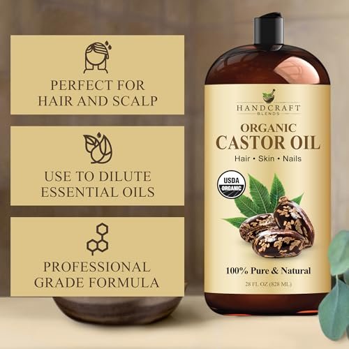Handcraft Blends Bio-Rizinusöl 828 ml – 100 % rein und natürlich, Premium-Trägeröl für Haare, Wimpern, Augenbrauen und Körper, kaltgepresst, hexanfrei