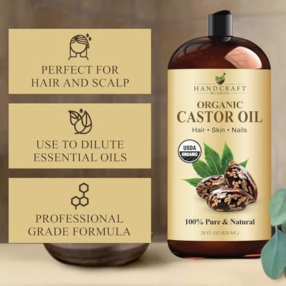 Handcraft Blends Bio-Rizinusöl 828 ml – 100 % rein und natürlich, Premium-Trägeröl für Haare, Wimpern, Augenbrauen und Körper, kaltgepresst, hexanfrei