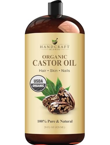 Handcraft Blends Bio-Rizinusöl 828 ml – 100 % rein und natürlich, Premium-Trägeröl für Haare, Wimpern, Augenbrauen und Körper, kaltgepresst, hexanfrei