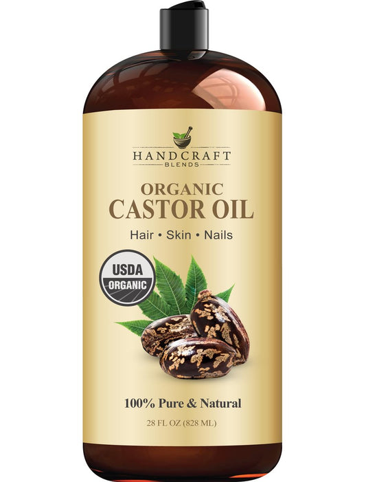 Handcraft Blends Bio-Rizinusöl 828 ml – 100 % rein und natürlich, Premium-Trägeröl für Haare, Wimpern, Augenbrauen und Körper, kaltgepresst, hexanfrei