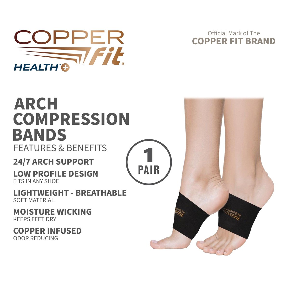 Copper Fit Health Unisex Fußgewölbe-Entlastungs-Kompressionsbänder bei Plantarfasziitis und Schwellungen