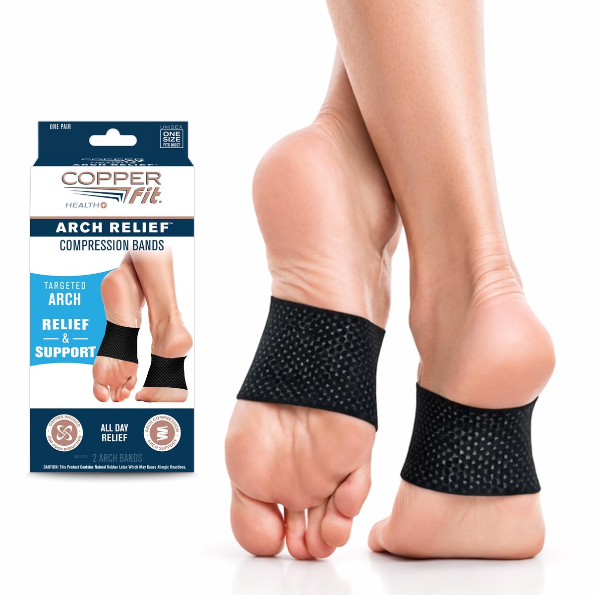 Copper Fit Health Unisex Fußgewölbe-Entlastungs-Kompressionsbänder bei Plantarfasziitis und Schwellungen