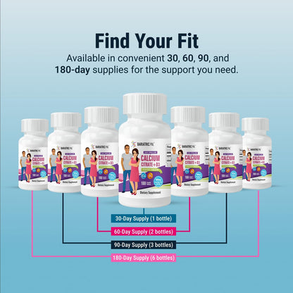 BariatricPal Leicht Schluckbares Calciumcitrat (600 mg) mit D3 überzogene Tabletten – 30-Tage-Vorrat (180 Tabletten)