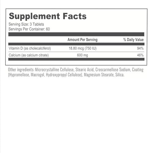 BariatricPal Leicht Schluckbares Calciumcitrat (600 mg) mit D3 überzogene Tabletten – 30-Tage-Vorrat (180 Tabletten)